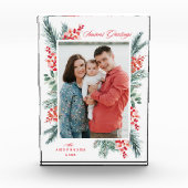 Holly and Evergreen Season's Greetings Holiday Fotoblock (Vorderseite)