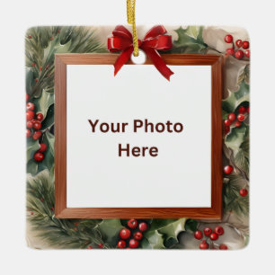 Holly and Fir Foto Frame Christmas Keramikornament
