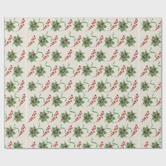 Holly and Green Ribbon Wrapping Paper Geschenkpapier