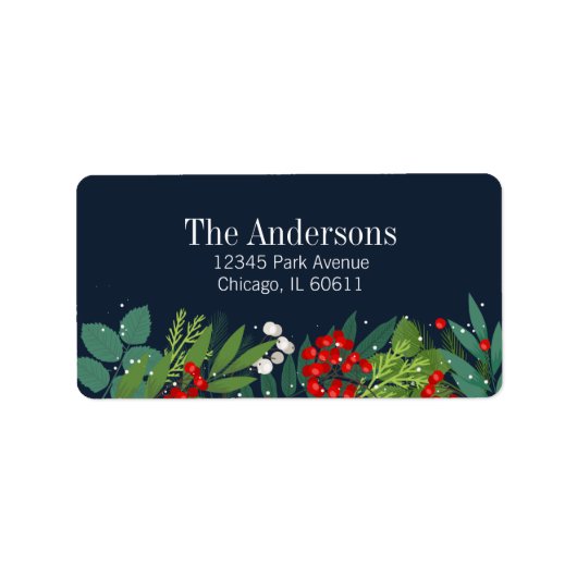 Holly and Greenery Frohe Weihnachtsansprache Adressaufkleber (Vorne)