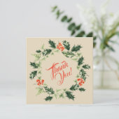 Holly and Ivy Botanical Christmas Wreath Dankeskarte (Stehend Vorderseite)