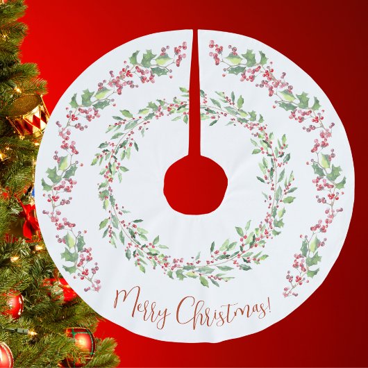 Holly and Ivy, Red, Green, White, Frohe Weihnachte Polyester Weihnachtsbaumdecke