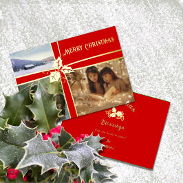 Holly and Ivy Red Ribbon Weihnachtskarte Folien Feiertagskarte