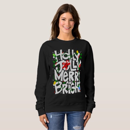 Holly and Jolly, Merry and bright, festive tee, ki Sweatshirt (Vorne ganz)