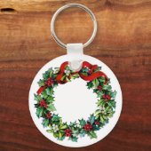 Holly and Mistletoe Christmas Wreath w/red Ribbon Schlüsselanhänger (Vorderseite)