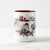 Holly and Pine 5 Foto Collage Monogram Christmas Zweifarbige Tasse (Mittel)