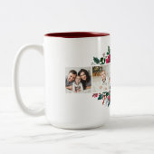 Holly and Pine 5 Foto Collage Monogram Christmas Zweifarbige Tasse (Links)