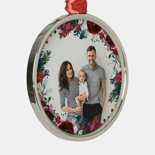Holly and Pine Christmas Kranz Personalisiertes Fo Ornament Aus Metall (Rechts)