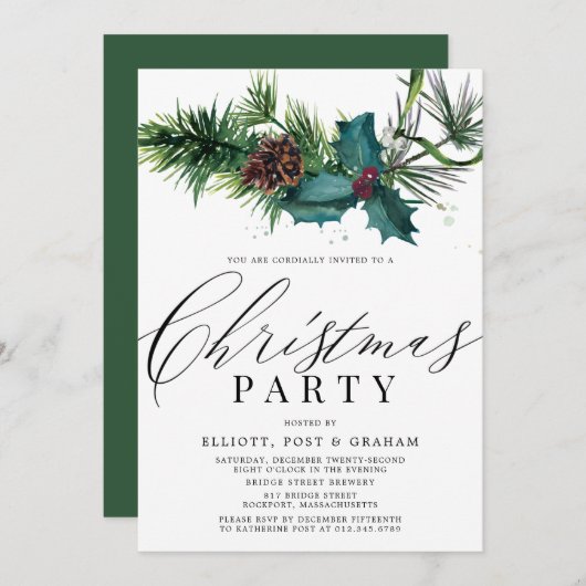 Holly and Pine Corporate Christmas Party Einladung (Vorne/Hinten)