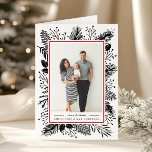Holly and Pine   Folded Holiday Photo Feiertagskarte