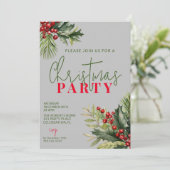 Holly and Pine Gray Festliches Weihnachtsfest Part Einladung (Stehend Vorderseite)