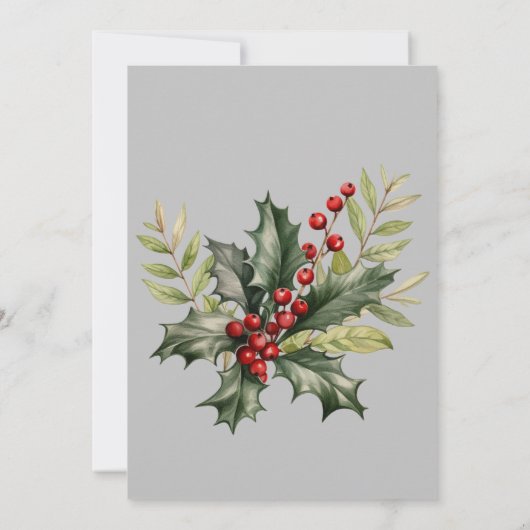 Holly and Pine Gray Festliches Weihnachtsfest Part Einladung (Rückseite)