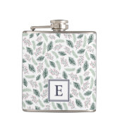 Holly and Pine Mit Monogramm Weihnachten Flachmann (Vorderseite)