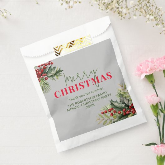 Holly and Pine on Graue Christmas Gastgeschenke Geschenktütchen (Versiegelt)