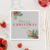 Holly and Pine on Gray Christmas Party Serviette (Beispiel)