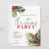 Holly and Pine on White Christmas Party Einladung (Vorderseite)