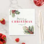 Holly and Pine on White Christmas Party Serviette (Beispiel)