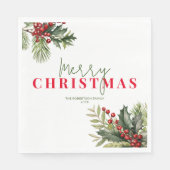 Holly and Pine on White Christmas Party Serviette (Vorderseite)