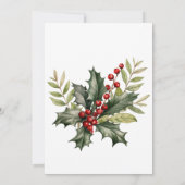 Holly and Pine Red Berries White Christmas Card Einladung (Rückseite)