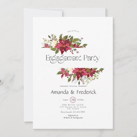 Holly and Poinsettia Weihnachtsbindungspartei Einladung (Vorderseite)