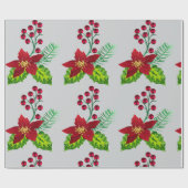 Holly and Pointsettia  pattern Geschenkpapier (Flach)