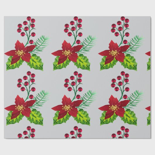 Holly and Pointsettia pattern Geschenkpapier (Flach)
