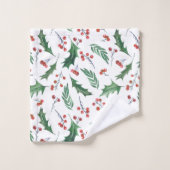 Holly and Red Berry Christmas Pattern Monogram Badhandtuch Set (Waschlappen)