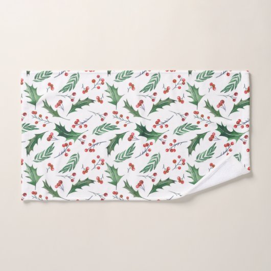 Holly and Red Berry Christmas Pattern Monogram Badhandtuch Set (Handtuch)