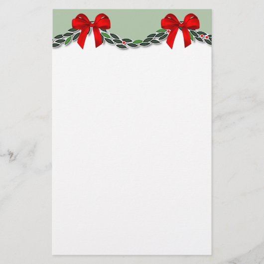 Holly and Red Bow Christmas Briefpapier (Vorderseite)