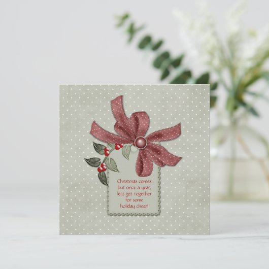 Holly and Red Ribbons Office Christmas Party Invit Einladung (Stehend Vorderseite)