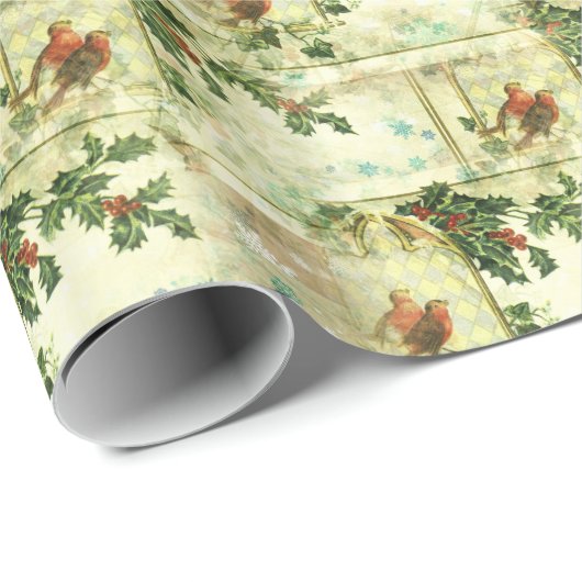 Holly and Robins Holiday Pattern Geschenkpapier (Rolleneckpunkt)