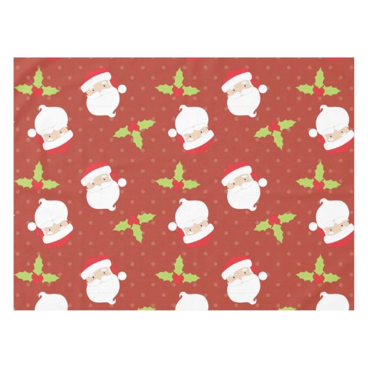 Holly and Santa Claus on Dotted Holiday Tablecloth Tischdecke (Vorderseite (Horizontal))