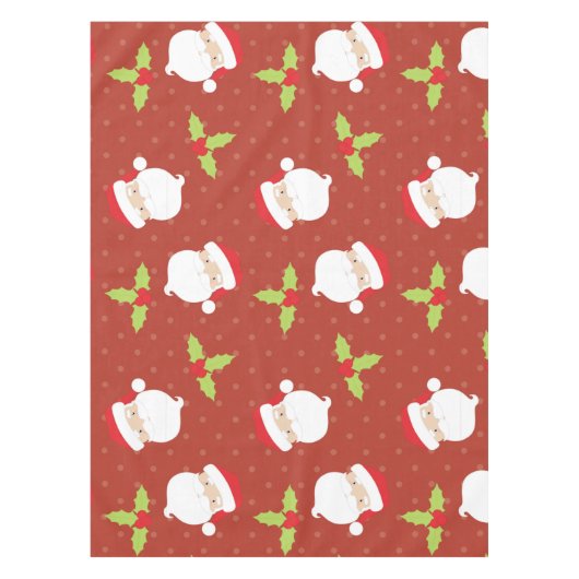 Holly and Santa Claus on Dotted Holiday Tablecloth Tischdecke (Vorderseite)