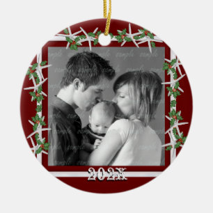Holly and Starfish Red Family Foto Frame Keramikornament