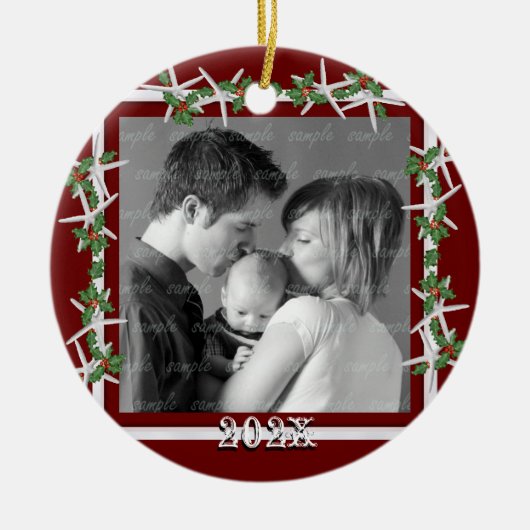 Holly and Starfish Red Family Foto Frame Keramikornament (Vorne)