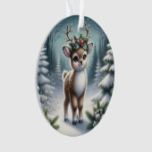 Holly-Antlered Fawn in Snowy Forest Ornament (Vorderseite)