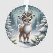 Holly-Antlered Fawn in Snowy Forest Ornament (Rückseite)
