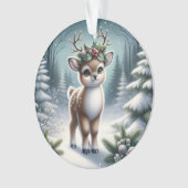 Holly-Antlered Fawn in Snowy Forest Ornament (Vorderseite)