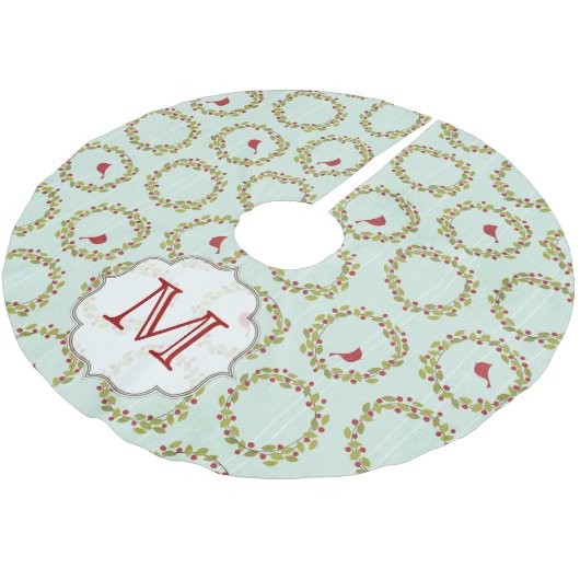 Holly Bales Kardinal Monogram Initial Tree Skirt Polyester Weihnachtsbaumdecke (Schrägansicht)