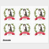 Holly Banner Bernese Mountain Dog Christmas Square Quadratischer Aufkleber (Blatt)