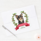 Holly Banner Black Tan Chihuahua Dog Weihnachten Quadratischer Aufkleber (Umschlag)