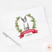 Holly Banner Boston Terrier Dog Christmas Quadratischer Aufkleber (Umschlag)