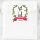 Holly Banner Boston Terrier Dog Christmas Quadratischer Aufkleber (Tasche)