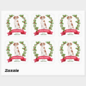 Holly Banner Brittany Dog Weihnachten Quadratischer Aufkleber (Blatt)