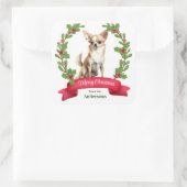 Holly Banner Brown White Chihuahua Dog Weihnachten Quadratischer Aufkleber (Tasche)