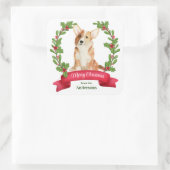 Holly Banner Corgi Dog Weihnachten Quadratischer Aufkleber (Tasche)