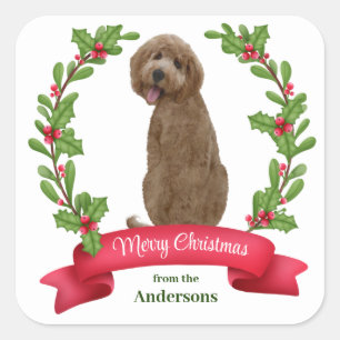 Holly Banner Labradoodle Dog Weihnachten Quadratischer Aufkleber