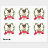 Holly Banner Mops Dog Weihnachten Quadratischer Aufkleber (Blatt)