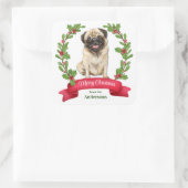 Holly Banner Mops Dog Weihnachten Quadratischer Aufkleber (Tasche)