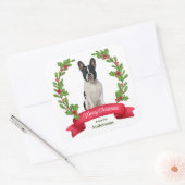 Holly Banner Schwarz-weiß French Bulldog Holiday Quadratischer Aufkleber (Umschlag)